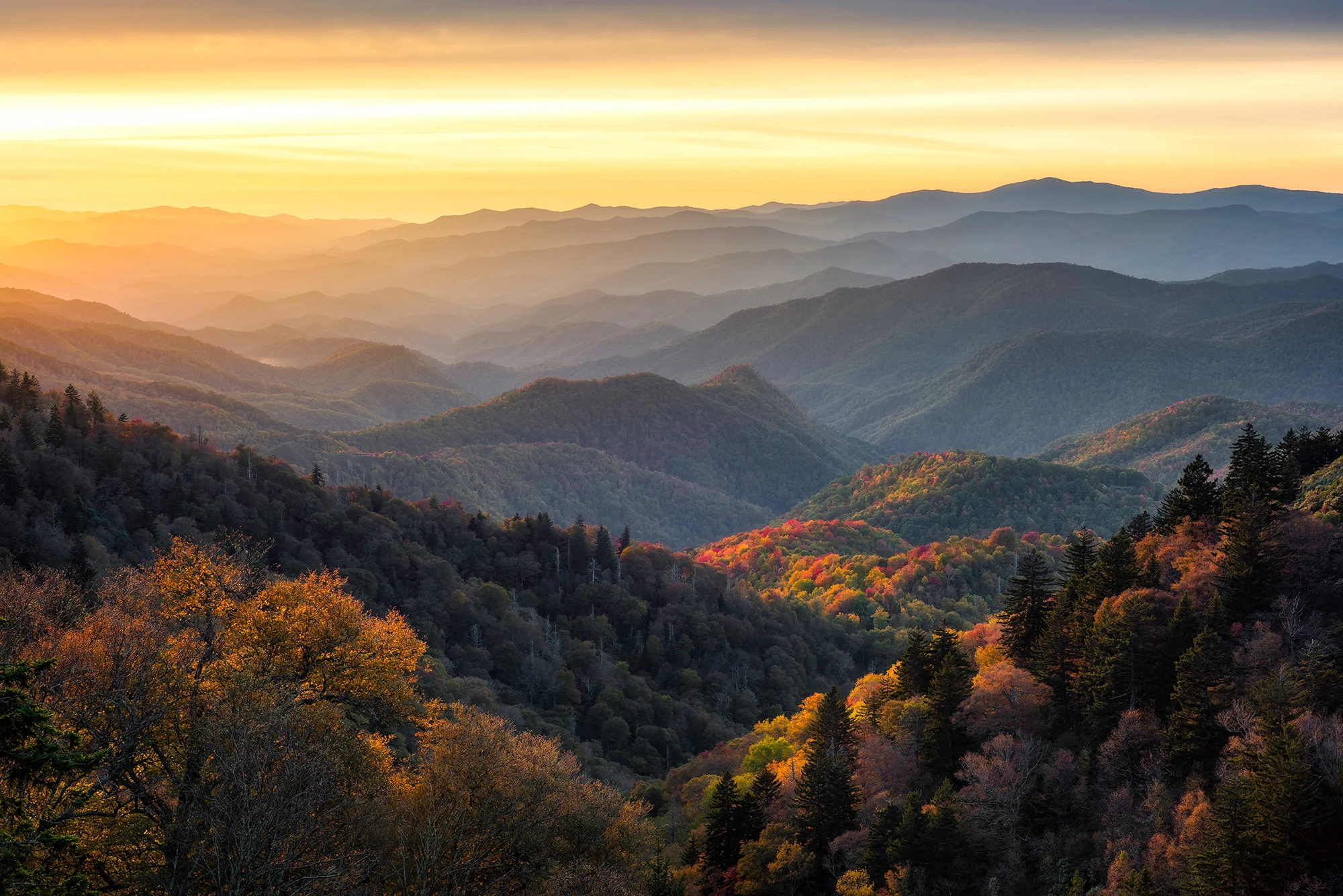sunset in great smoky mountains